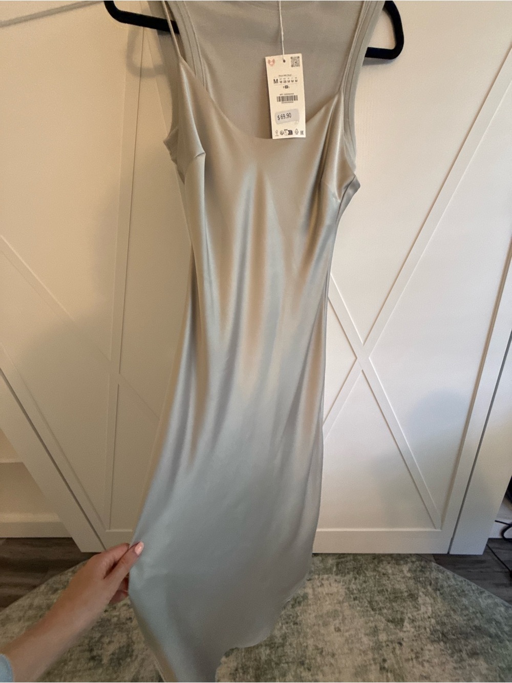 Zara Satin Slip Midi Dress in Silver - Picture 3 of 4